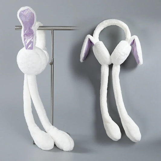 Cute Jumping Rabbit Earmuffs Hat with Moving Ears – Plush Airbag Toy Cap for Kids (Random Color)