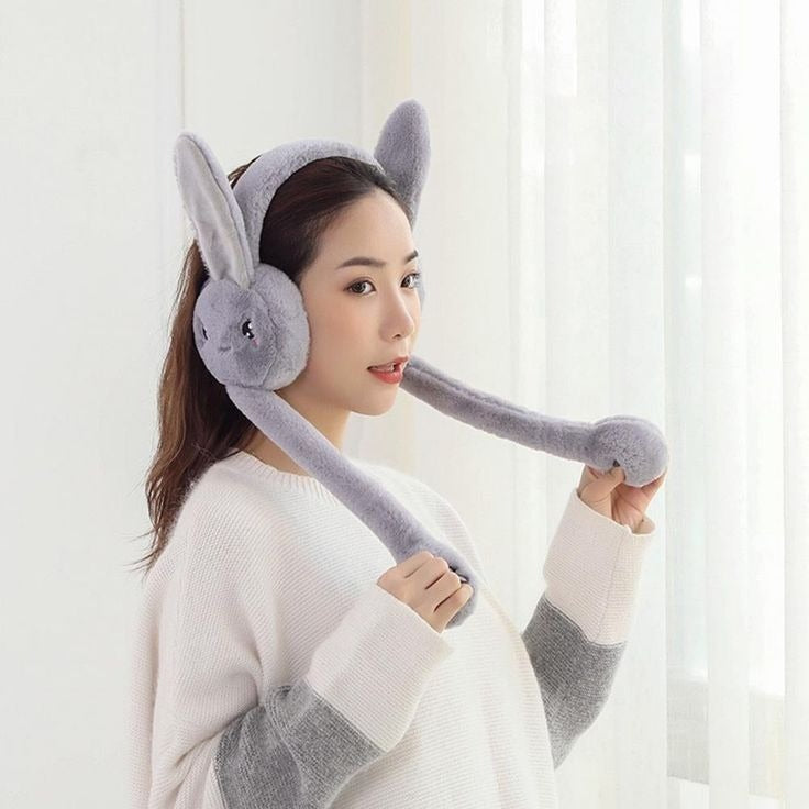 Cute Jumping Rabbit Earmuffs Hat with Moving Ears – Plush Airbag Toy Cap for Kids (Random Color)