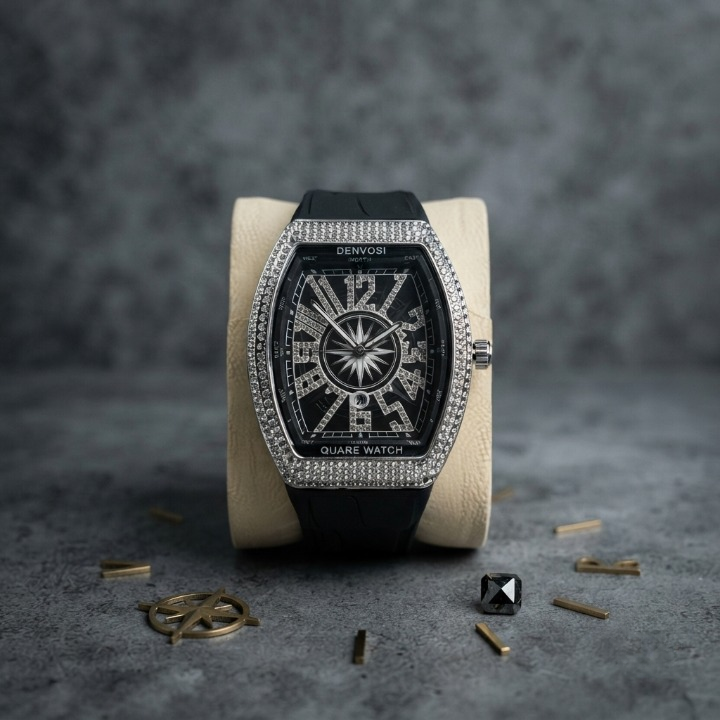 Denvosi Luxury Diamond Studded Strap Men’s Watch Elegant Durable Stylish Premium Choice For Parties Daily Wear And Special Occasions (Without Box)